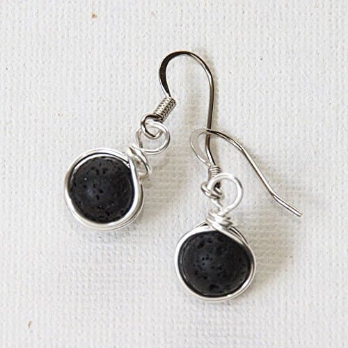 Aromatherapy Drop Earrings - 8 mm Black Lava Rock Handmade Wire Wrapped Jewelry