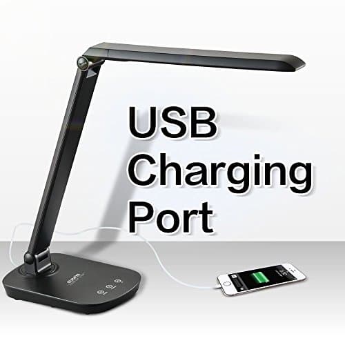 Desk Lamp Guanya F228 Dimmable LED Table Light, ( 8W Memory Function, Stepless brightness adjusted with 5V/1A Output USB Port - Black )