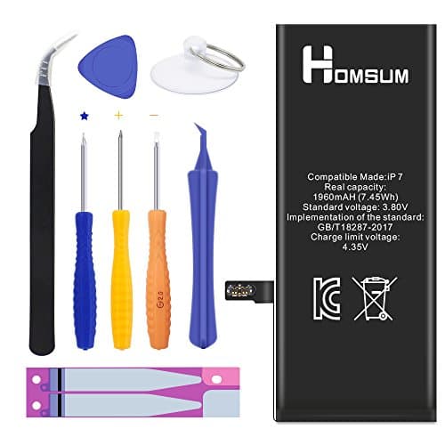 HOMSUM Li-ion Replacement Battery Model iPhone 7 - With Repair Tool Kits &amp; Instructions - Full 1960 mAh 0 Cycle [365 DAYS Warranty]