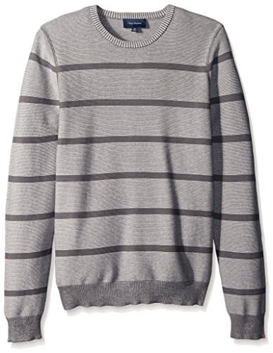 Thirty Five Kent Men's Links Stripe Crew Neck Sweater, Stone Combo, L