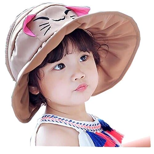 GMJF Kids Infant Reversible Sun Protection Cap Hat Folding Floppy Beach Visor (khaki)