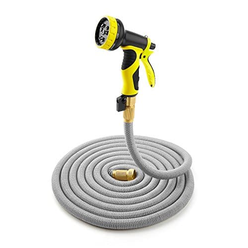 Top Strongest Brass Fitting Flexible Expanding Magic Garden Hose on the Earth with 8 Function Nozzle Hand Sprayer Resistant High Water Pressure Prevent Leaking -100Ft, Grey