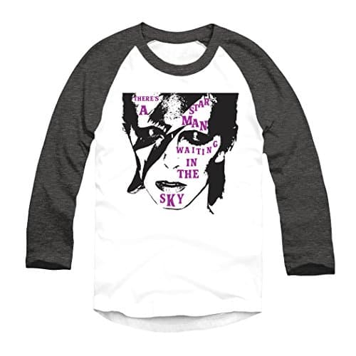 Trunk Candy Starman Unisex David Bowie Ziggy 3/4 Sleeve Baseball Raglan T-shirt (White / Dark Grey, X-Small)