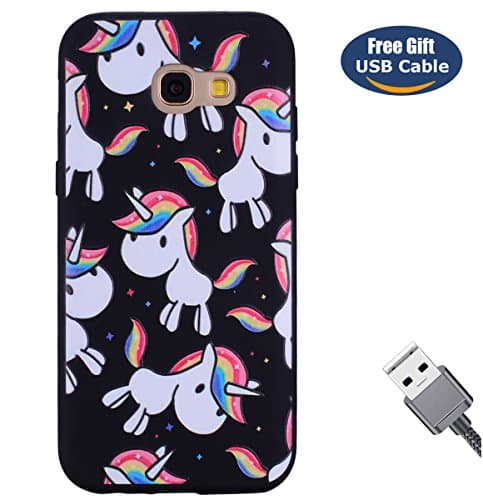 Galaxy A7 2017 case,Galaxy A7 2017 cover,Aireratze Ultra Slim Soft Premium Silicone Gel TPU Oil Painting Thin Cover Trendy Candy Colour Back Bumper Rubber Shockproof Non-slip Protective Case for Samsung Galaxy A7 2017（rainbow unicorn）+ Free USB cable