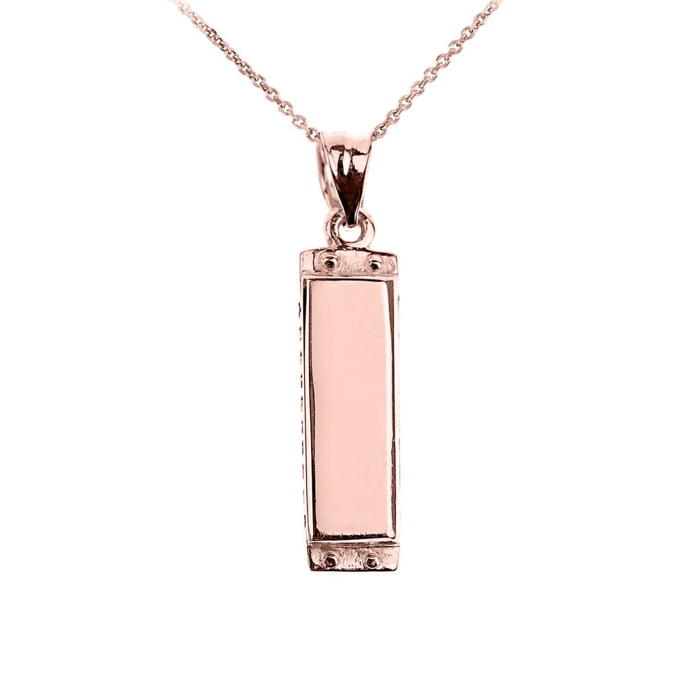 Solid 14k Rose Gold Music Charm Harmonica Pendant Necklace