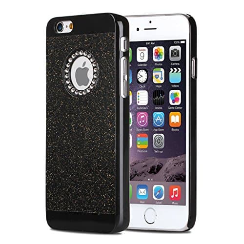 iPhone 6S Case, iPhone 6 Case, Crosstree Glitter Sparkly Rhinestone with Luxury Shiny Faux Leather Bling Slim Hard Cover Laminate Protective Case for iPhone 6/6s (4.7 inch) (Bling Black)