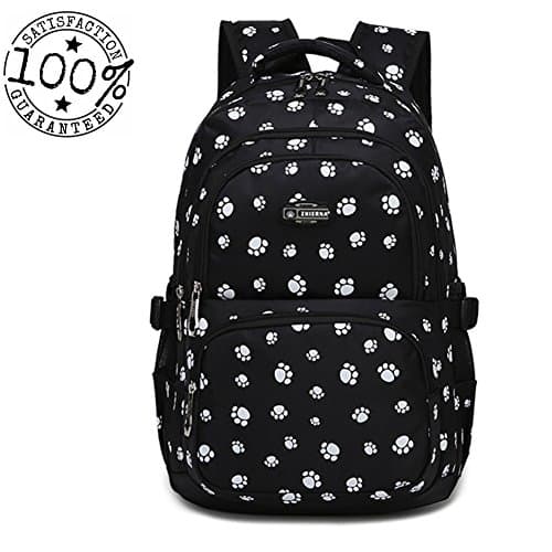 LLygezze Waterproof Backpack Labtop Bag Cute Dog Footprints Pattern for Boys Girls Schoolbag (Black)