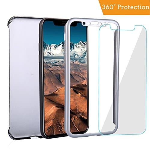 Iphone X Case, Ultra Thin Full Body Shockproof Impact Protection Case Flexible Hard PC Dual Layer Hybrid 360 All Round Anti Scratch Cover include Tempered Glass Screen Protector for Iphone X(Sliver)