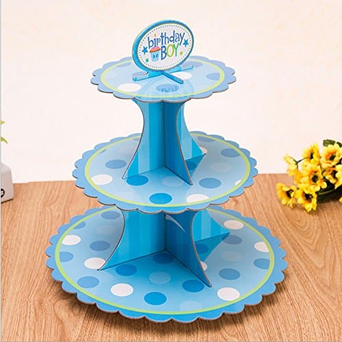 3-tier Cardboard Party Cupcake Display Stand/ Dessert Stand/ Tea Party Pastry Serving Platter/ Food Display Stand-Boy & dot