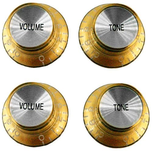 Gold with Chrome Insert Les Paul Guitar Style Top Hat Push-On Knobs, Pkg. of 4
