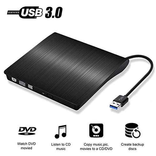 External CD Drive USB 3.0 Ultra Slim DVD Drive CD DVD RW / DVD CD ROM Drive / Writer / Burner / Rewriter / for Apple Macbook Pro Laptop/Desktops Win10 and Win 8 By Vebox (Black)