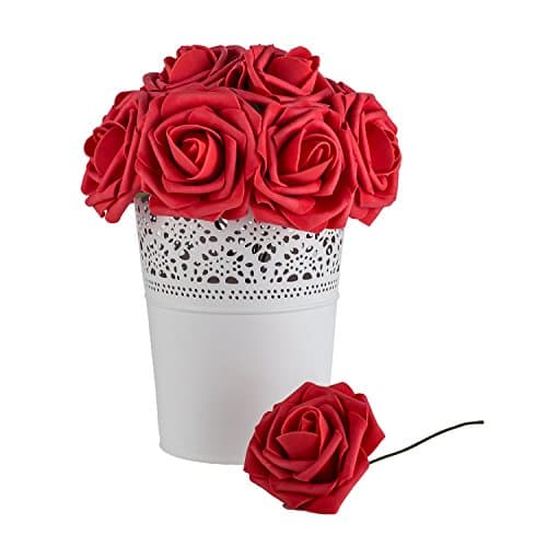 Dinopure Wedding Bouquet 50pcs Artificial Flowers White Real Touch Artificial Roses for Bouquets Centerpieces Wedding Party Baby Shower DIY Decorations (red)