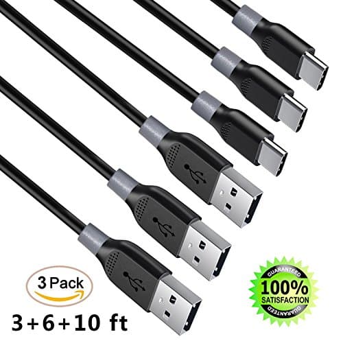 USB Type C Charging Cable, 3Pack 3FT 6FT 10FT USB C Charger Cable Fast Charging Cord for Samsung Galaxy Note 8,S8 Plus,LG V30 V20 G6 G5,Google Pixel,Nexus 6P 5X,Moto Z Z2 & More
