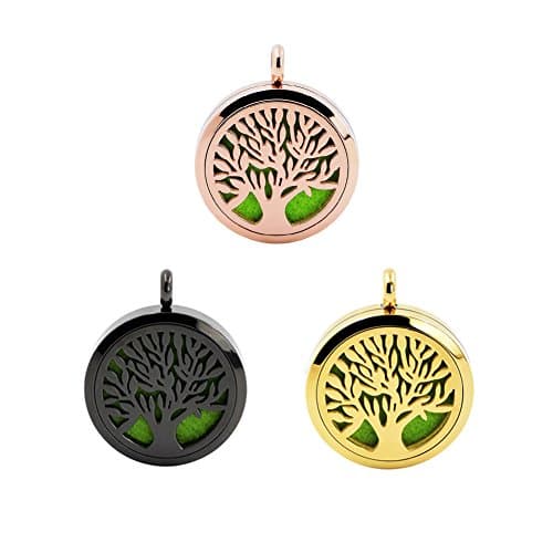 3Pcs Tree of Life Aromatherapy Essential Oil Diffuser Necklace Pendant Stainless Steel Aromatherapy Pendants Kit with 21 Felt Pads