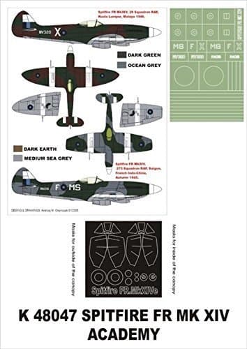 Montex Super Mask 1:48 Spitfire FR Mk.XIV for Academy Spraying Stencil #K48047
