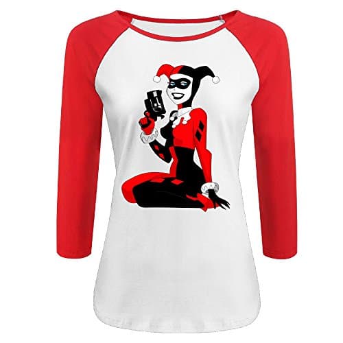MRNG Women's Harley Quinn Arkham Asylum Harley Bat 3/4 Sleeves Baseball T-shirt Red S
