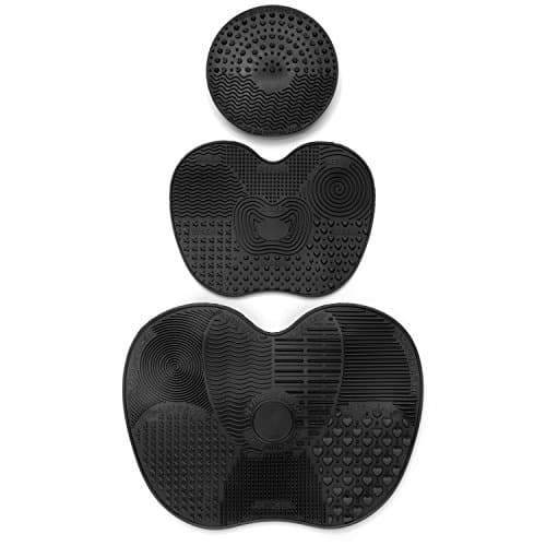 Makeup Brush Cleaning Mats, Set of 3; Large, Medium, and Small Mats -Portable and Durable Cosmetic Silicone Washing Tools with Suction Cups by Thingyz (Black)
