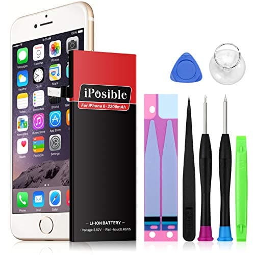 Battery Replacement for IP 6 2200mAh,iPosible Internal Li-ion Cycle Spare Battery with Complete Repair Tool Kits [Only for IP 6 Not for ip6s or IP 6+] [24 Month Warranty]