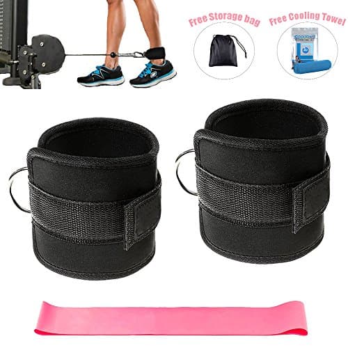 Ankle Straps for Cable Machines and Resistance Band plus Carry Bag double stitching and reinforced D-rings- Padded Ankle Strap Attachment for Weightlifting Leg Gym Workout, Fitness Ankle Cuffs(Black)