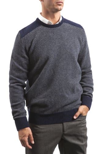 Hawick Knitwear Men's 100% Lambswool Birdseye Pattern Crew Neck Pullover-Oxford Blue-XX-Large