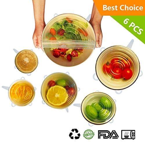 Albabara Silicone Storage Covers Reusable Durable Expandable Stretch Lids Food Covers Various Sizes for Bowl Can Jar Glassware Dishwasher Microwave and Freezer Safe White 6 Pack