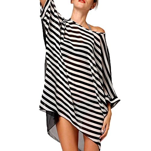 Women's Loose Oversized Striped Chiffon Bikini Beach Cover Up