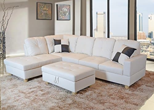 Eternity Home Wilson 3 Seated Sectional L-Shape Sofa Set, Left Facing, White