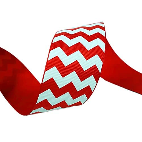 25 Yards 1.5" White Chevron Pattern Printed Red Grosgrain Ribbon Hairbow Holiday Winter Package Wrapping Wedding Decrative