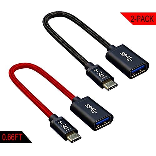 USB C TO USB 3.0 Adapter Cable(2-Pack) Support Type-C Port to USB 3.0 A,OTG/On The Go Function,for Macbook pro(2015+),Samsung Galaxy S9/Plus,Note 8,Pixel 2, LG G5 Nexus 6P (0.66FT Black/Red)