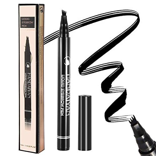 Tattoo Eyebrow Pen Liquid Eyebrow Pencil with Four Tips Long-lasting Waterproof Brow Eyebrow Eyeliner Pencil Brow Gel for Creating Natural Eyes Makeup Drawing Eyebrow and Eyeliner (Black)