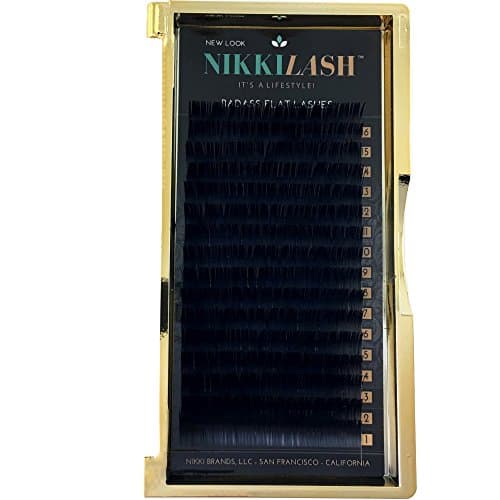 NIKKILASH BADASS FLAT LASHES - Ellipse Flat JC-Curl Eyelash Extensions | 16-Rows Deep Rich True Black Flat Lashes - Thickness: 0.20mm and Length: 9mm