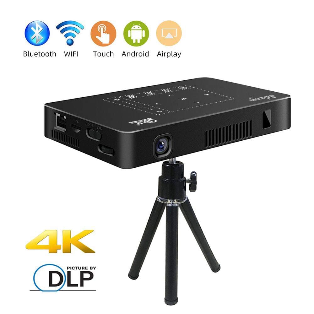 Mini Projector, Salange P10 Pro 200 ANSI Lumens Portable Android DLP Video Projector 200" Display with 4K Support WiFi Wireless BT4.1 Pico Projectors for Home Theater, Outdoor