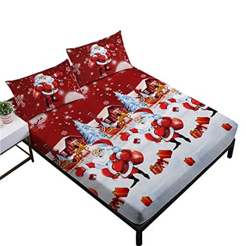 Sheets Queen Size,Christmas 3D Bedding Set,Home Decor Includes Fitted Sheet Flatsheet Pillowcase