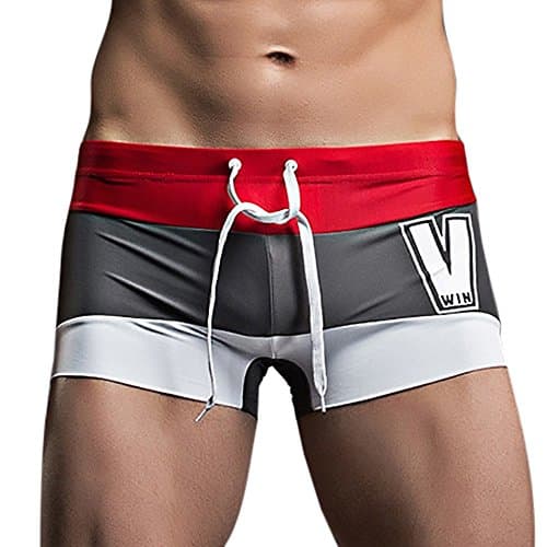 Mens Swim Trunks Fxbar,Men's Patchwork Drawstring Swimming Short Stretchable Short Legs Bathing Suit