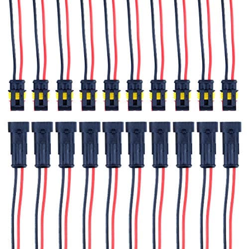 MUYI 2 Pin Way Car Waterproof Electrical Connector with Wire 16 AWG Marine Plugs - 10 Pack