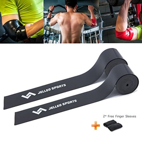 Jelleo Compression Bands - Tack and Floss Bands for Muscles Relieve &amp; Recovery - Warming up, Improving Mobility, Enhancing Circulation &amp; Reducing Soreness (2 Pack, Finger Protector Sleeve as Gift)