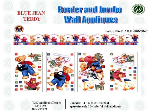Borders Unlimited Blue Jean Teddy Appliques - 55 Stickers