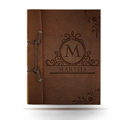 Brown Antiqued Leather Notebook with 1 Engraved Initial + 1 Engraved Name + 1 Engraved Message