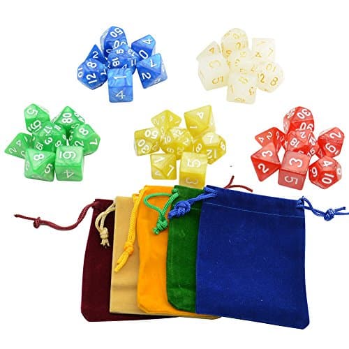 5 x 7(35 Pieces) Polyhedral Dice for Dungeons and Dragons DND RPG MTG D20 D12 D10 D8 D6 D4 Table Games with Drawstring Pouches by NATUREBELLE
