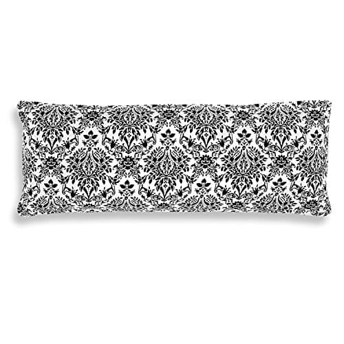 Microfiber Body Pillow Cover Case, 20 x 54 Inches, Decorative Black &amp; White Damask Print