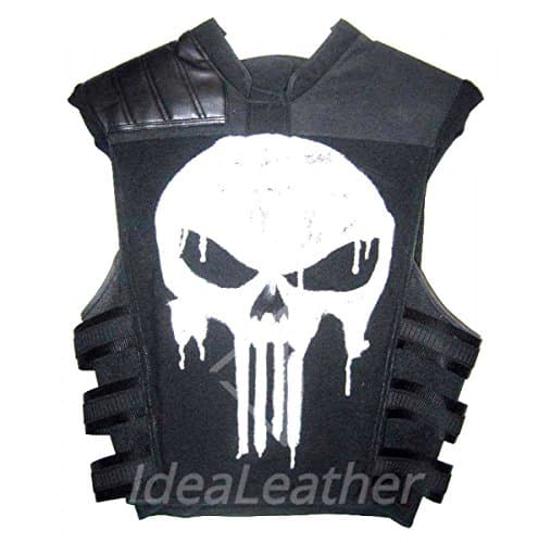 JNJ Punisher Frank Castle Thomas Jane Tactical Black Real Leather Skull Vest Costume