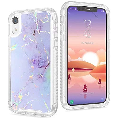 iPhone XR Case, Lisuixi Shiny [Marble Design] TPU Soft Bumper Rubber Silicone Protective Case Luxury Laser Air Cushion [Full-Body Shockproof] Anti-Scratch Cover for Apple iPhone XR 6.1" Purple