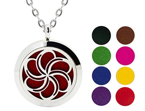 Dyorigin Essential Oil Diffuser Necklace Aromatherapy Stainless Steel Perfume Locket pendant with 24 Inches Adjustable Chain,8 Color Refill Pads (Cloud) (pattern-8)