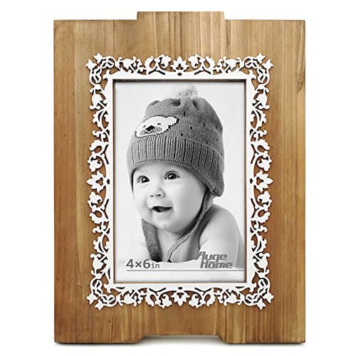 Wooden 4 x 6 inch Picture Frame, Flower Pattern Design, 100% Handmade with Easel, Burlywood