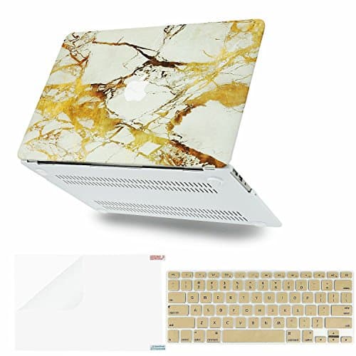 SZHHDX 3in1 Frosted Matte Satins Soft-touch Hard Shell Case Cover & Screen Protector for 13-inch Macbook Air 13.3" (Model: A1369 and A1466) (Marble Gold)