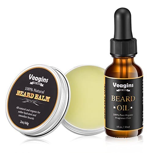 Beard Oil &amp; Beard Balm Set for Men Beard Growth, Fragrance Free Mustache Leave in Conditioner Oil Organic Butter Wax Gift Package