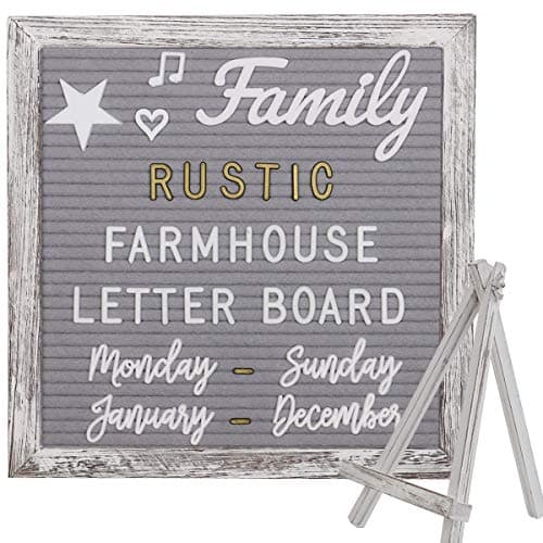 Rustic Felt Letter Board 10x10in Changeable Letter Board Sign with Precut Letters, Gray Felt Message Board with Farmhouse Wooden Frame, Baby Announcement Sign, Pregnancy Milestones Room Office Decor