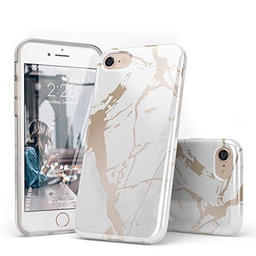 Casely iPhone SE (2020), 8, 7, 6/6s Phone Case - White Rose Gold Marble Case - 360 Degree Coverage for Your Phone - Precise Cutouts, 1mm Raised Lip Camera Protection - Classic