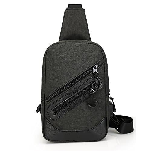 Versatile Water Resistant Canvas Sling Crossbody Bag with USB Charging Port for Cycling Running（Black Blue (black)
