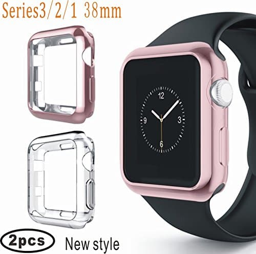 Case For Apple Watch 38mm, Plated Soft TPU Protective Cover Shock Absorption fit iwatch Apple Series 3,Series 2, Series 1, Nike+, Sport, Edition (Rose gold+Clear)